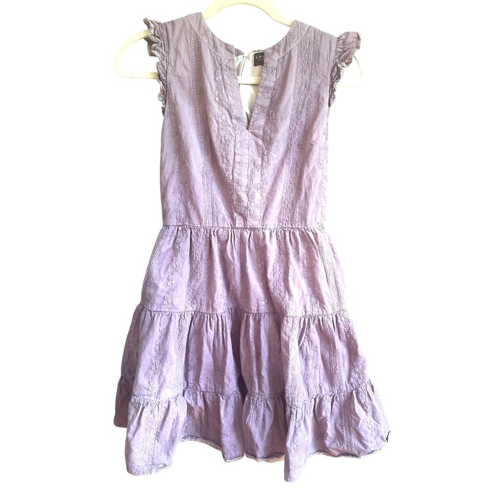 Laundry Shelli Segal Lavender Ruffled Embroidered Cotton‎ Dress 2